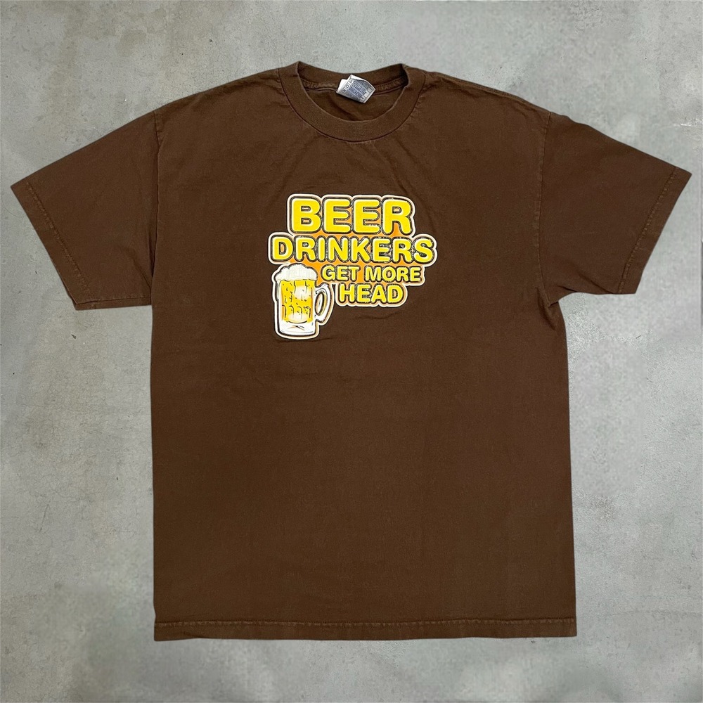 Alstyle‎ Beer Drinkers Get More Head Graphic T-Shirt Brown Mens Large Humor Tee